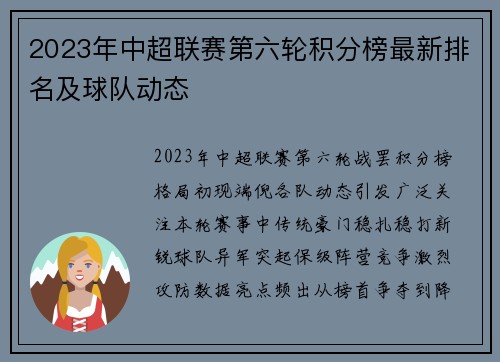2023年中超联赛第六轮积分榜最新排名及球队动态